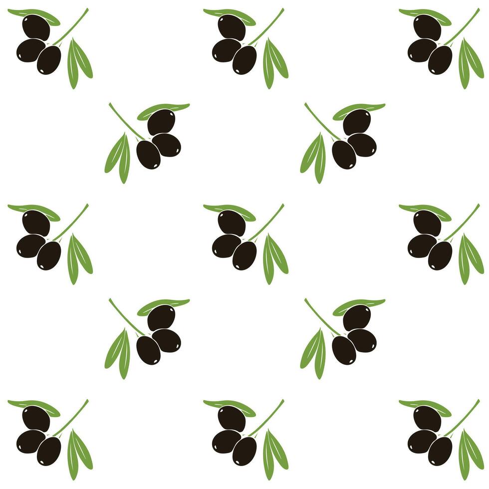 Seamless Black Olive Pattern with Green Leaves vector