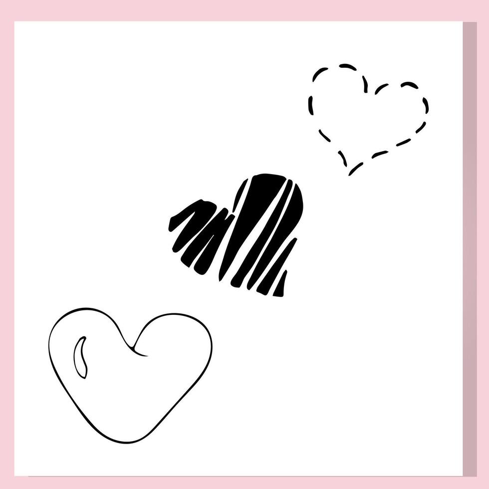 Minimalist Doodle Heart Icons in Black and White vector