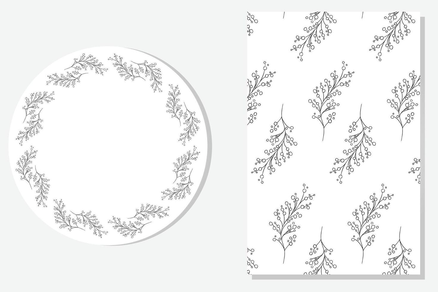 Minimalist Floral Frame and Seamless Botanical Pattern vector