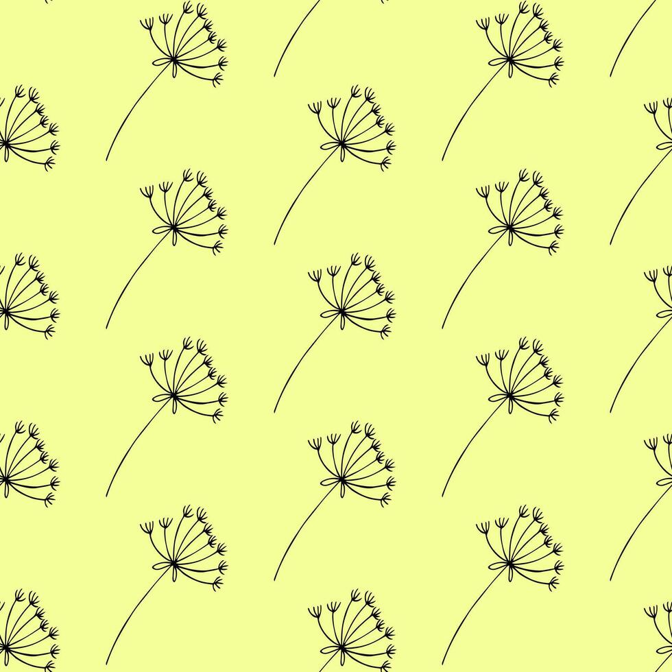 Seamless Hand Drawn Anise Floral Pattern on Light Yellow Background vector