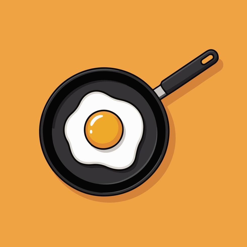 Delicious fried egg in a frying pan on a vibrant orange background cooking concept vector