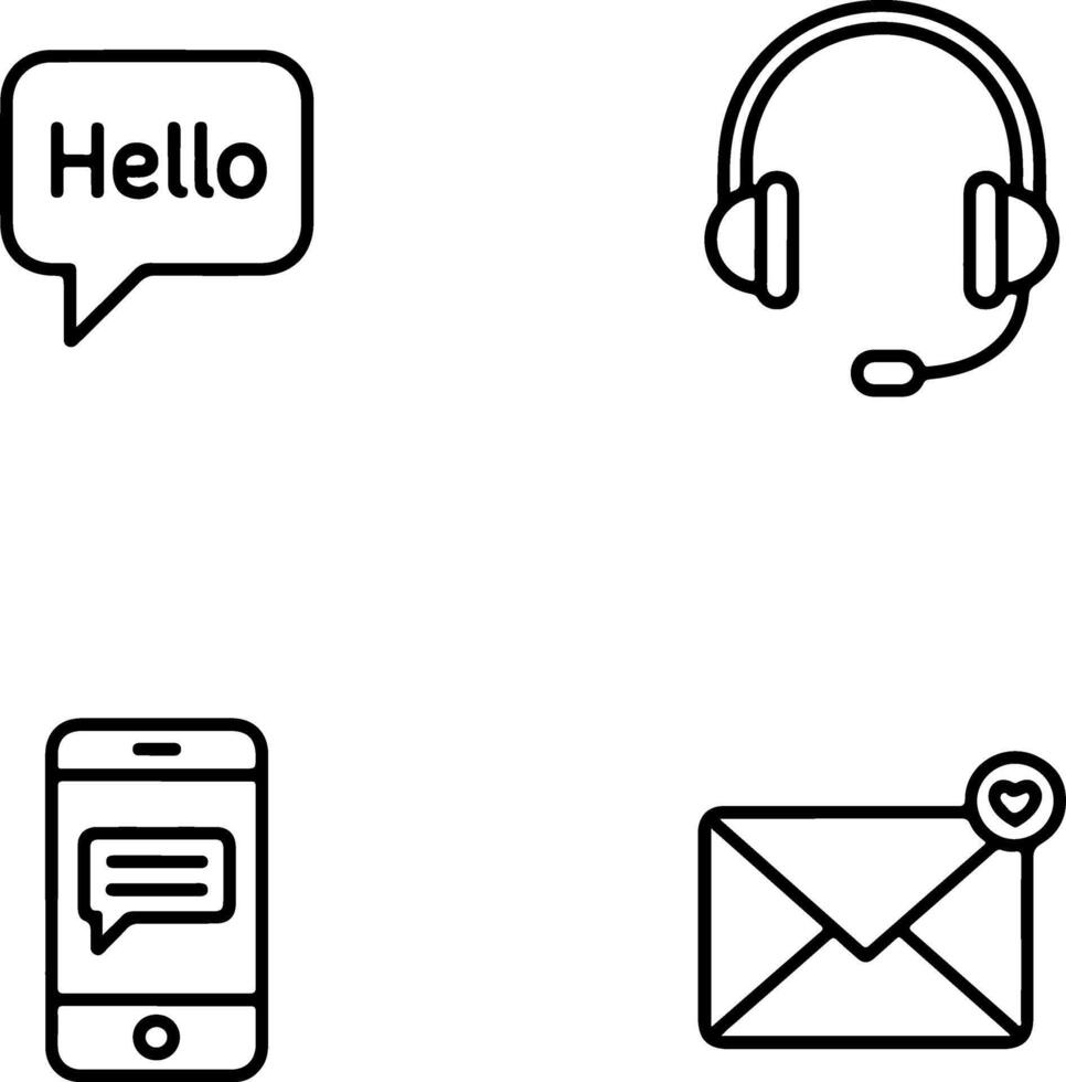 Black outline icons representing communication customer support and messaging concepts vector