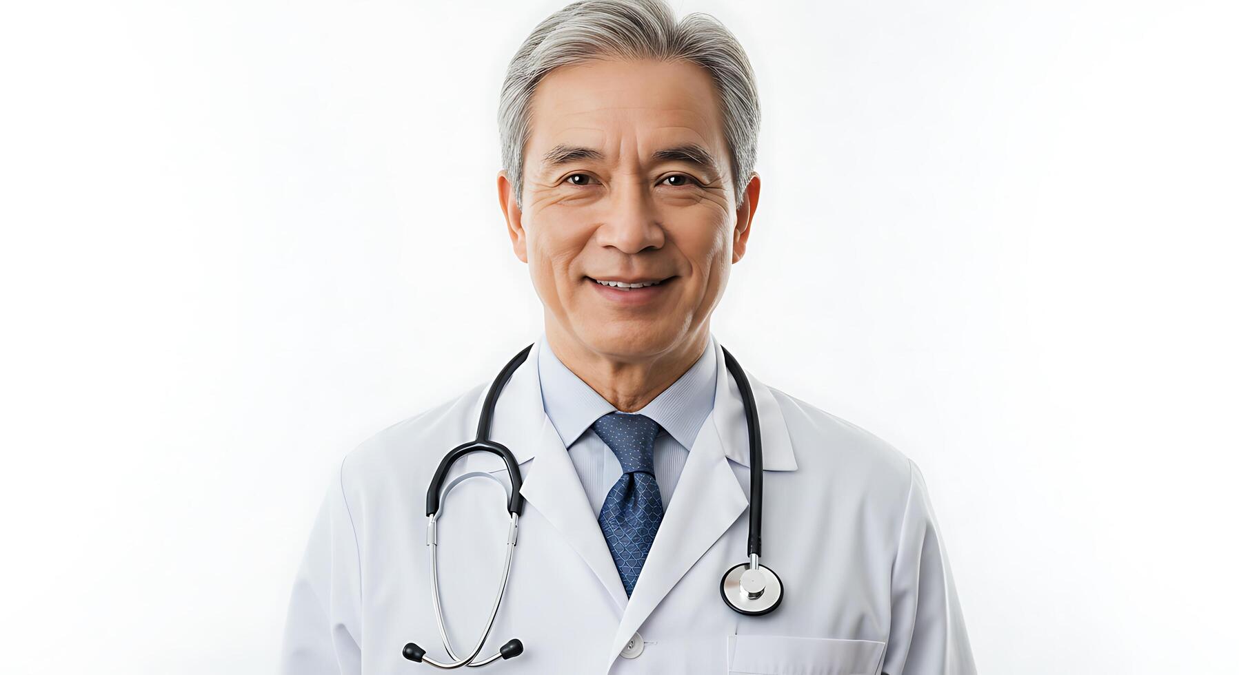 A male doctor wearing a white coat and tie photo