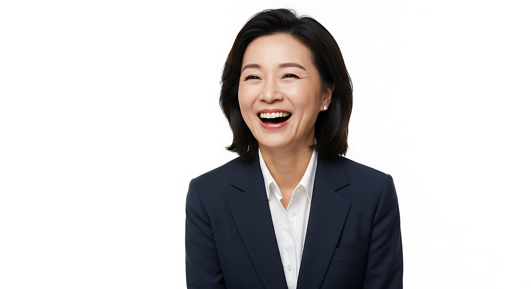 An asian woman in a business suit smiling photo