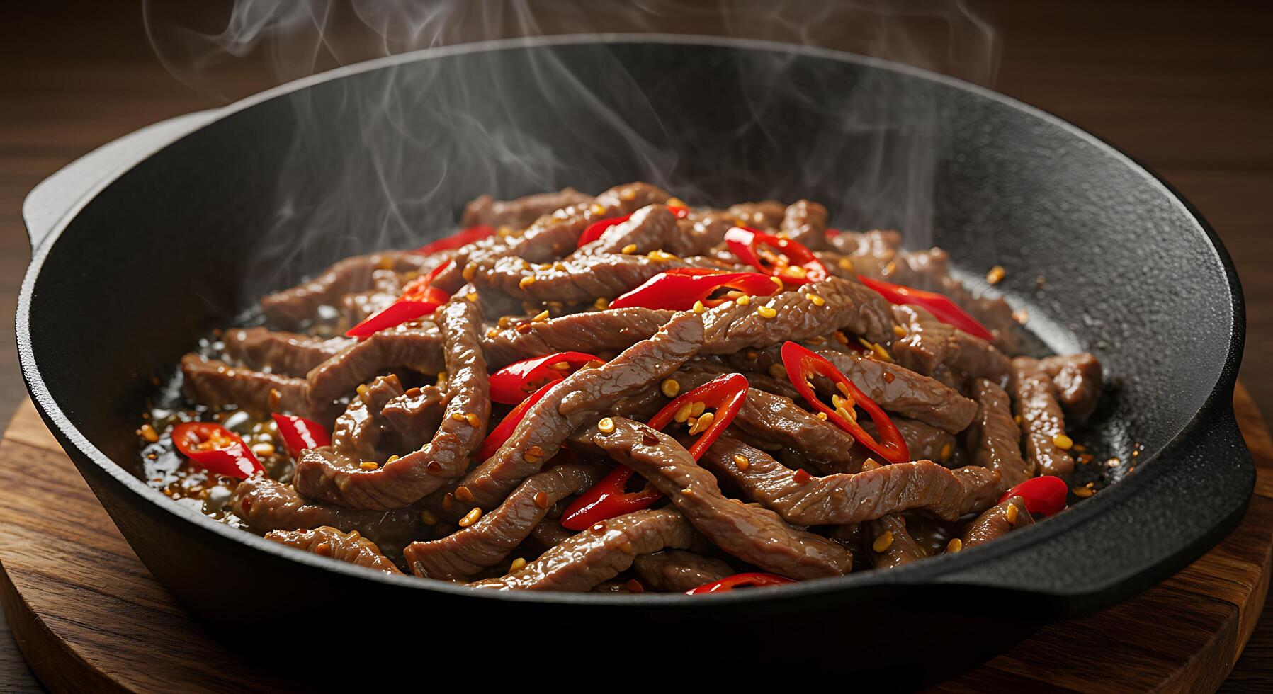 A pan with beef and peppers photo