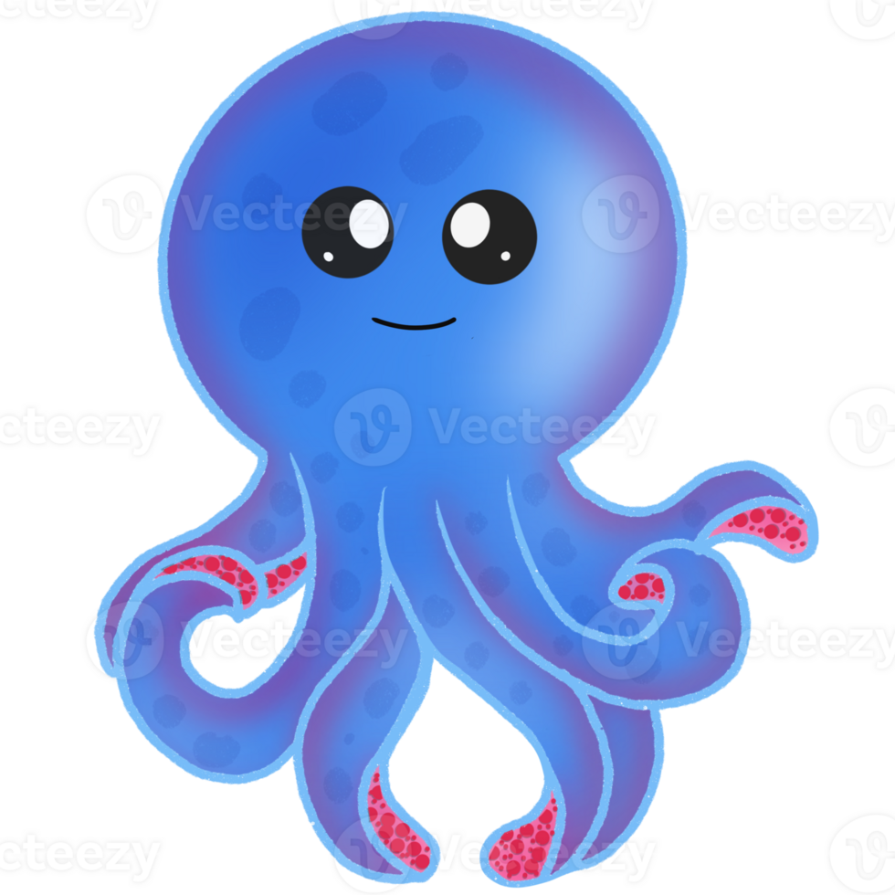 Smiling cute blue octopus cartoon character png