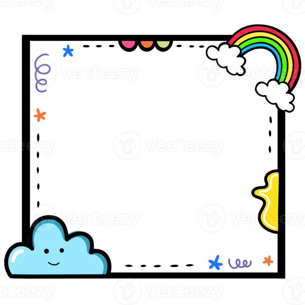 Colorful cartoon cloud and rainbow photo frame png