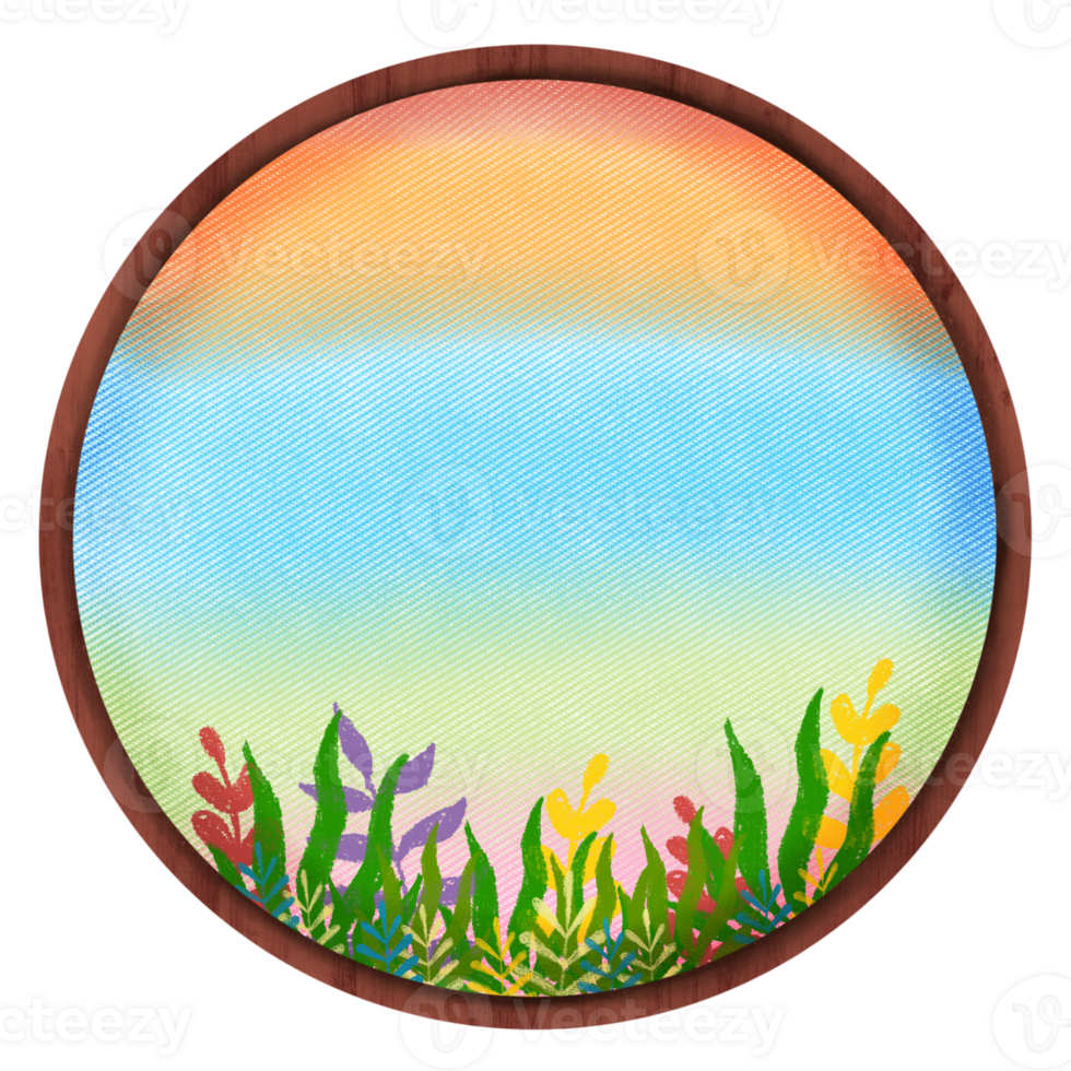 Colorful plants at circle sunset background png