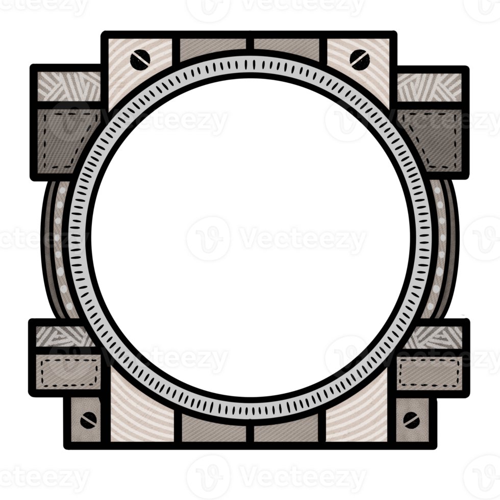 A stylized circular mechanical frame with bolts textured panels ideal for use as decorative border or icon base png
