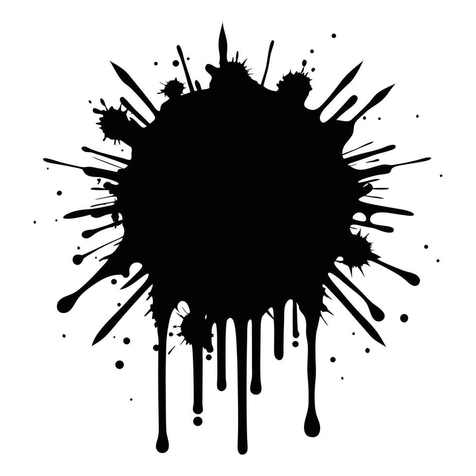 Grunge Black Ink Splash with Heavy Drips - Chaotic High-Contrast Texture on White Background vector