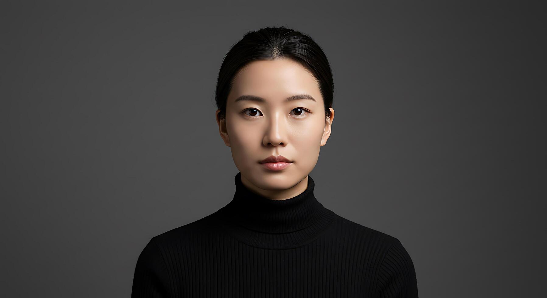An asian woman in a black turtle neck sweater photo