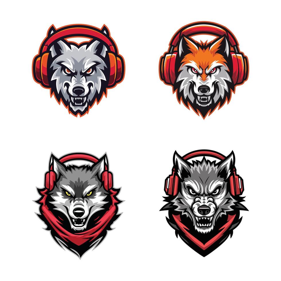 Aggressive Wolf Head Silhouette with Headphones Cool Animal Mascot Illustration for Gaming Logos TShirts Stickers Esports Teams Streamer Branding and Modern Apparel Designs vector