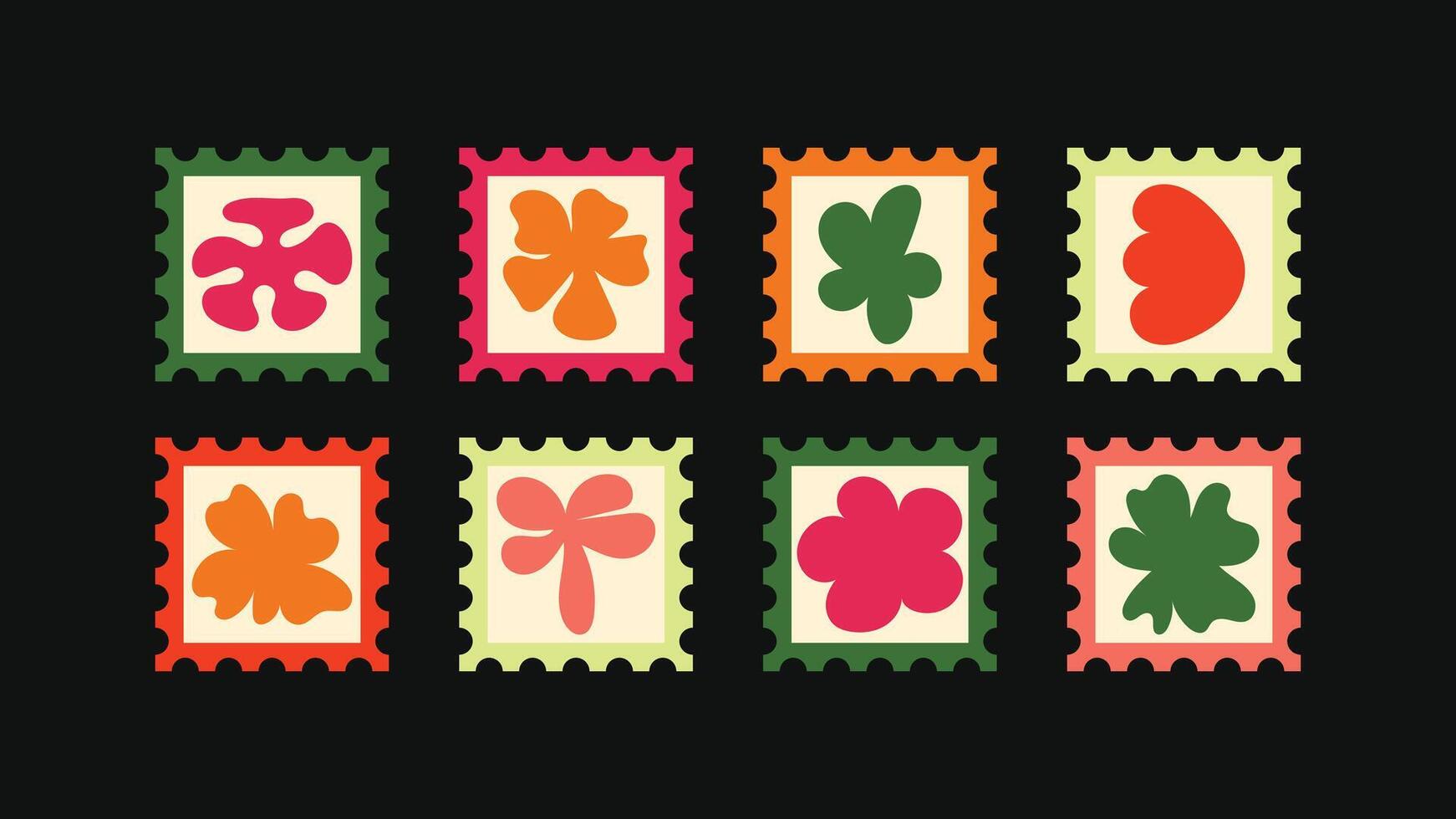 Artistic set of hand-drawn stamps with angular shapes, fierce star designs, and geometric floral forms a striking mix of raw lines and edgy structure. vector