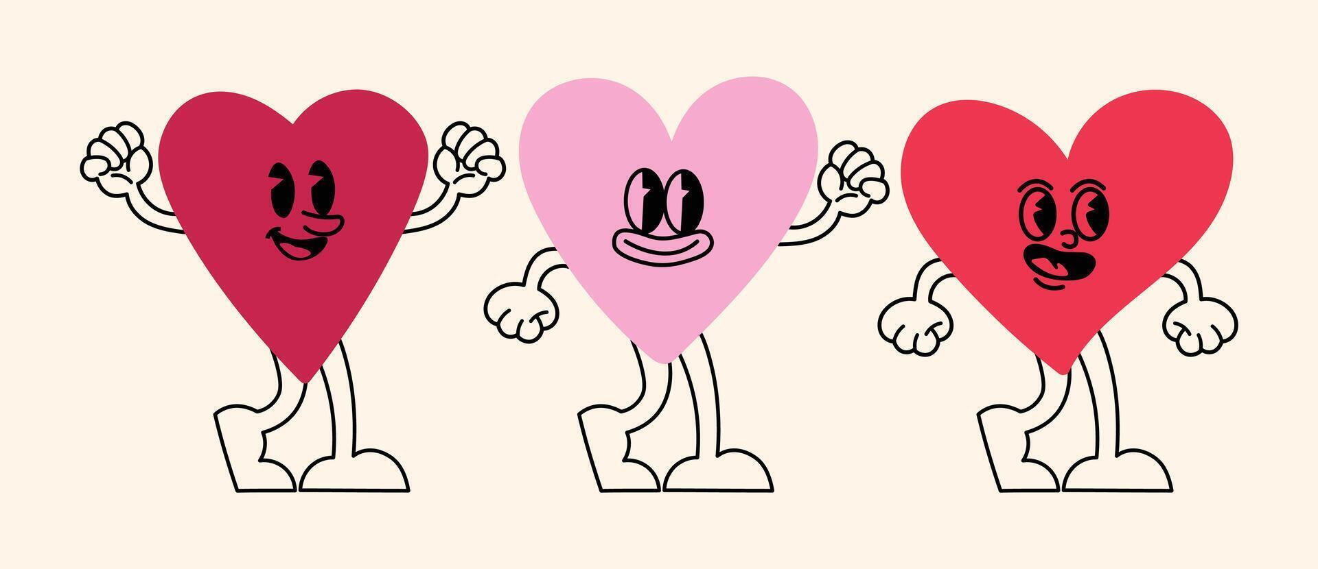 pack of logo templates with character illustrations, hearts, and funny graphic elements for posters, ads and banners. vector