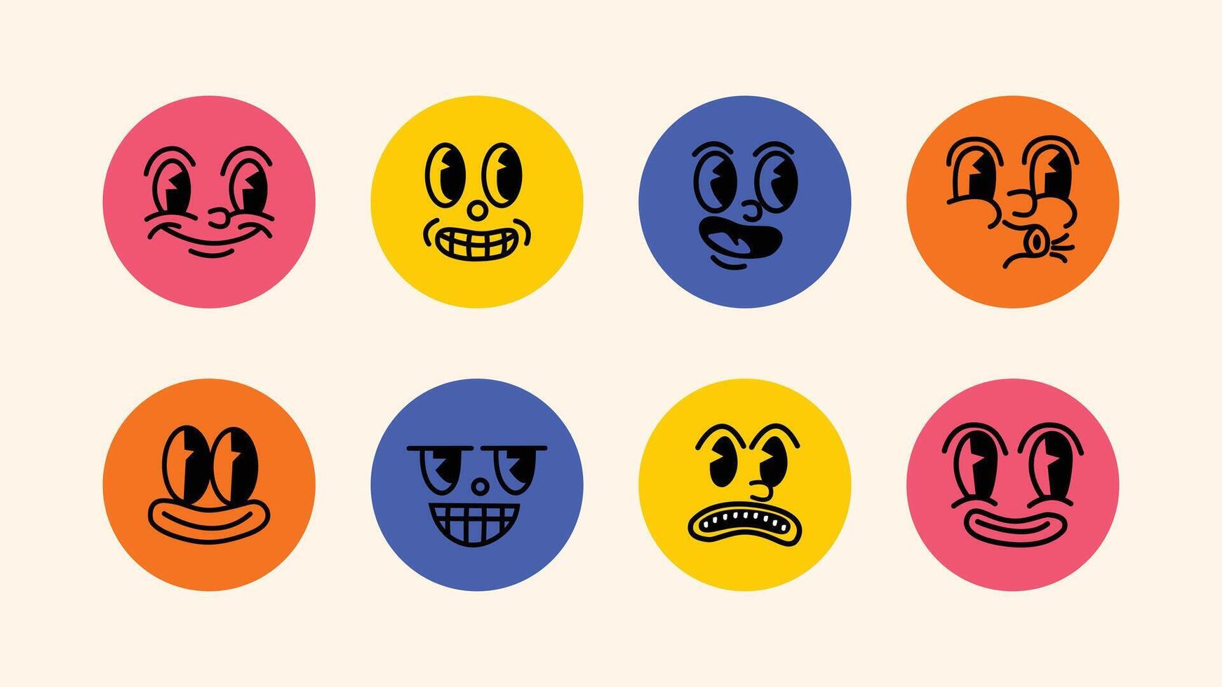 collection of logo templates and graphic assets for branding, marketing, posters, and web banners, featuring cheerful cartoon mascots, abstract stickers, and minimal linear icons. vector
