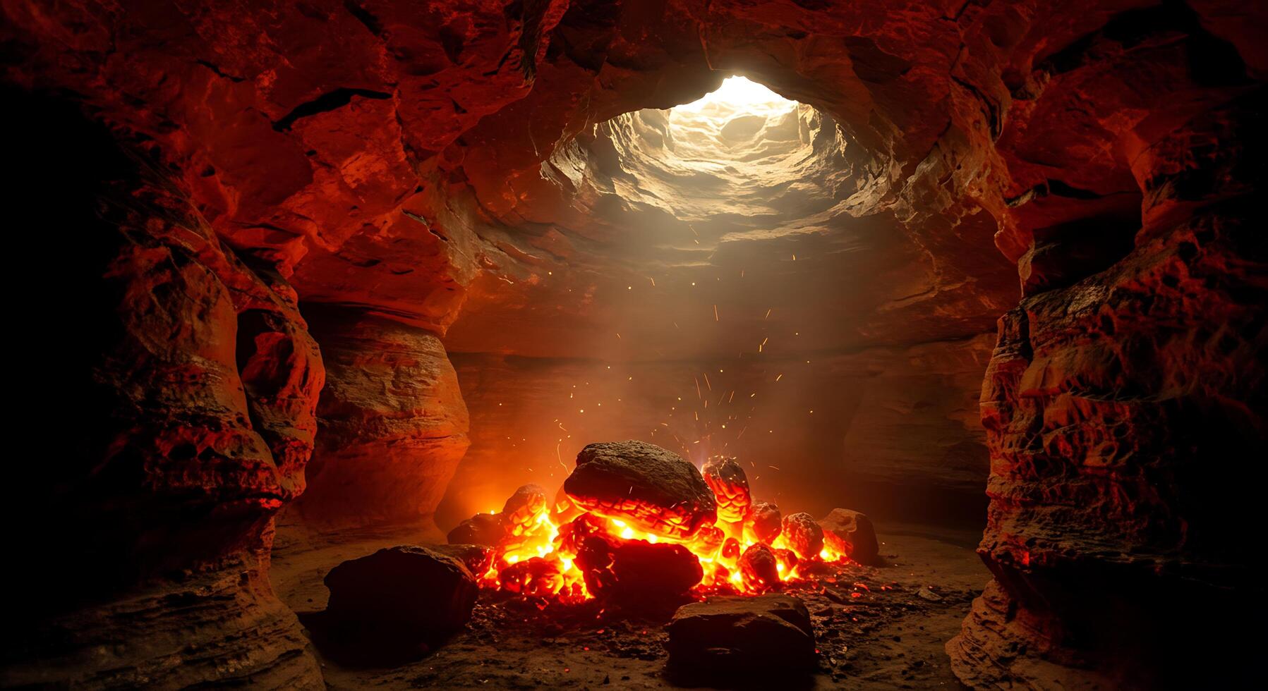 A cave with a fire in it photo
