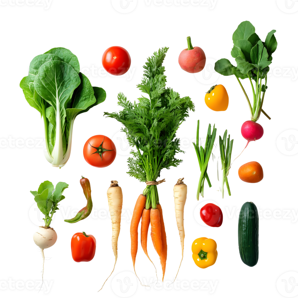 Diverse group of unprocessed, garden-fresh vegetables png
