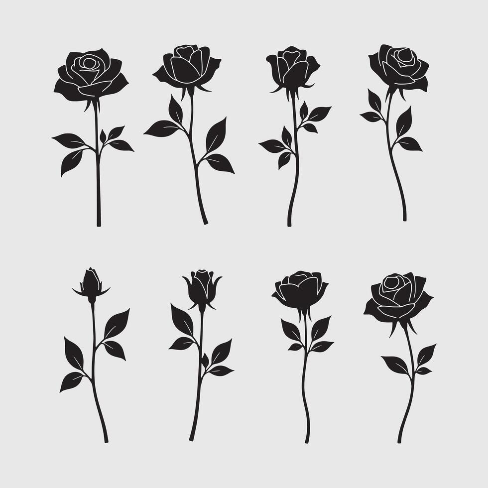 Set of decorative rose with flower bundle vector