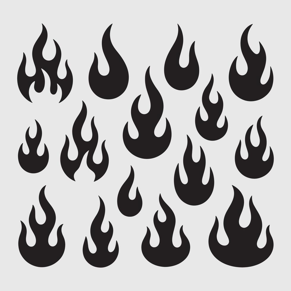 Fire flames set silhouette vector