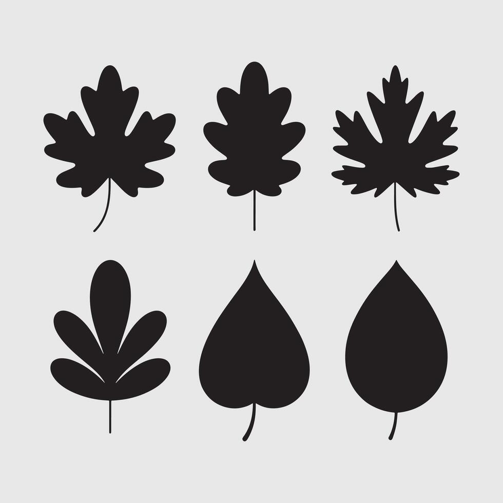 Set of decorative leaf icon silhouettes vector