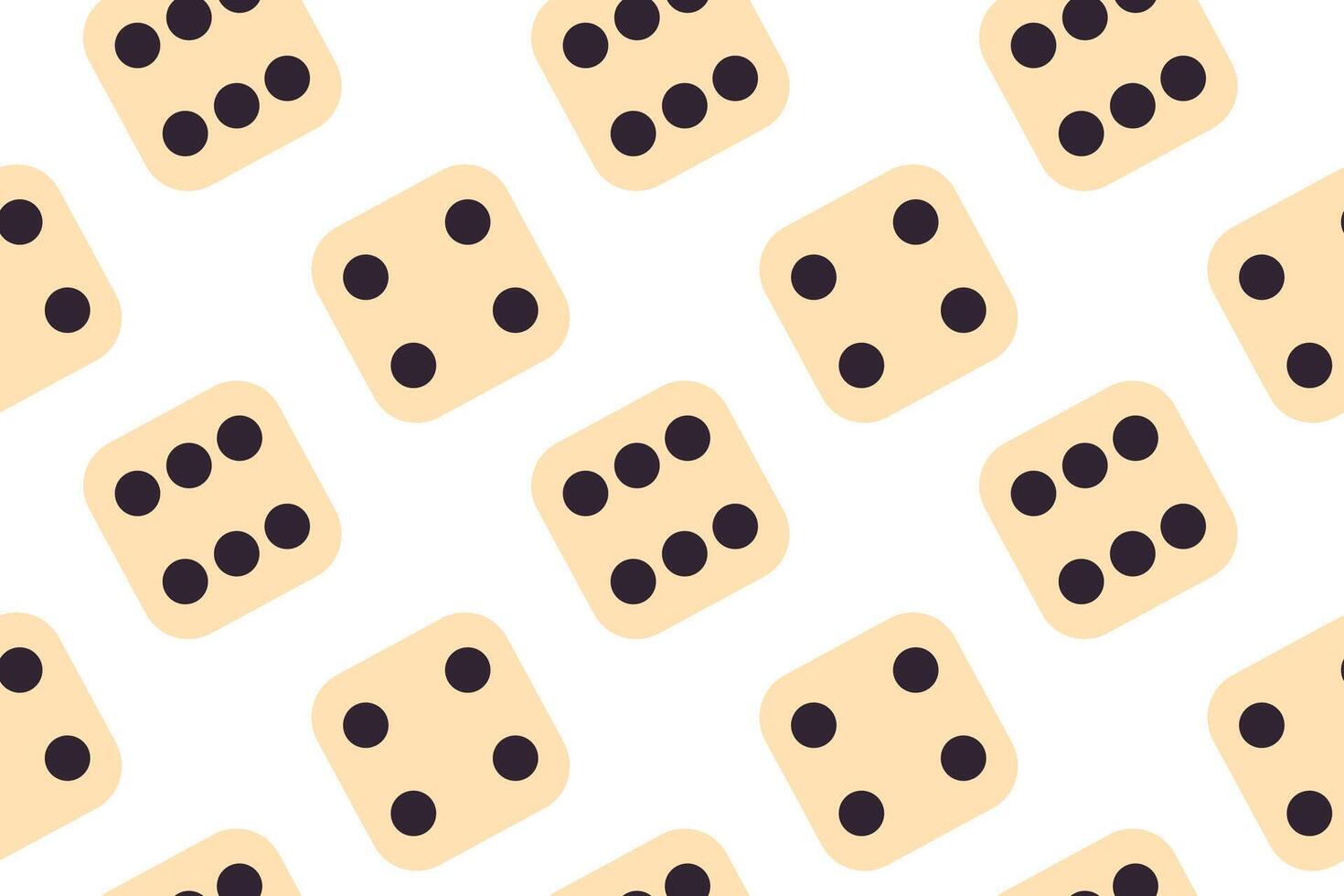 Repeating pattern of dice with black dots on white background, showing random numbers, perfect for math, games, counting visuals, or fun minimal digital designs vector