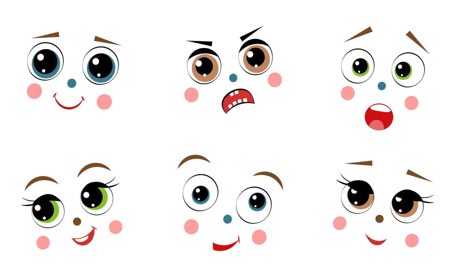 A set of different faces and emotions on a white background vector