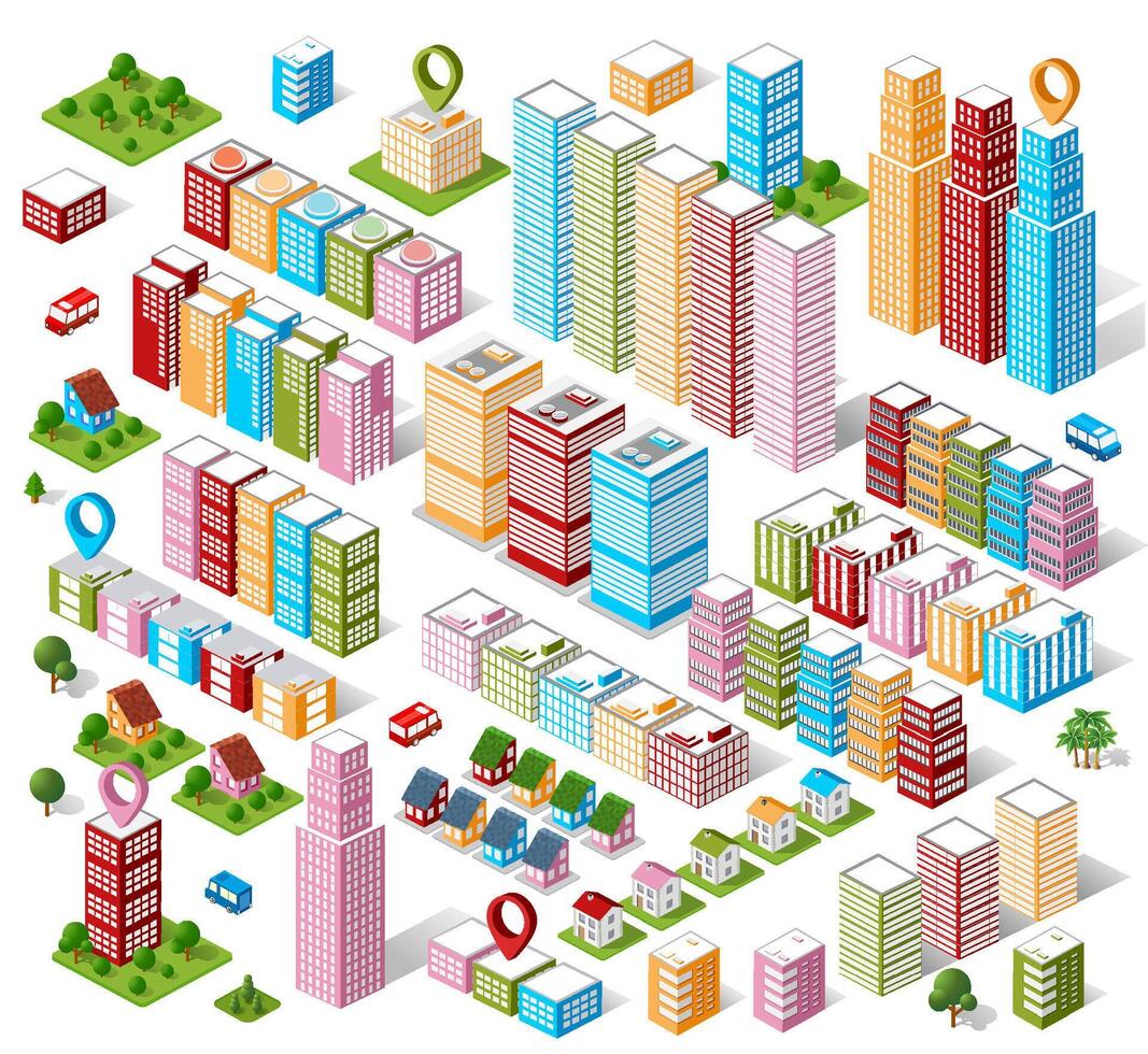 Isometric city illustration set. vector