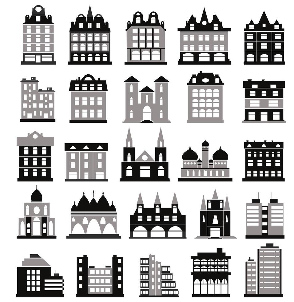 City building set homes vector