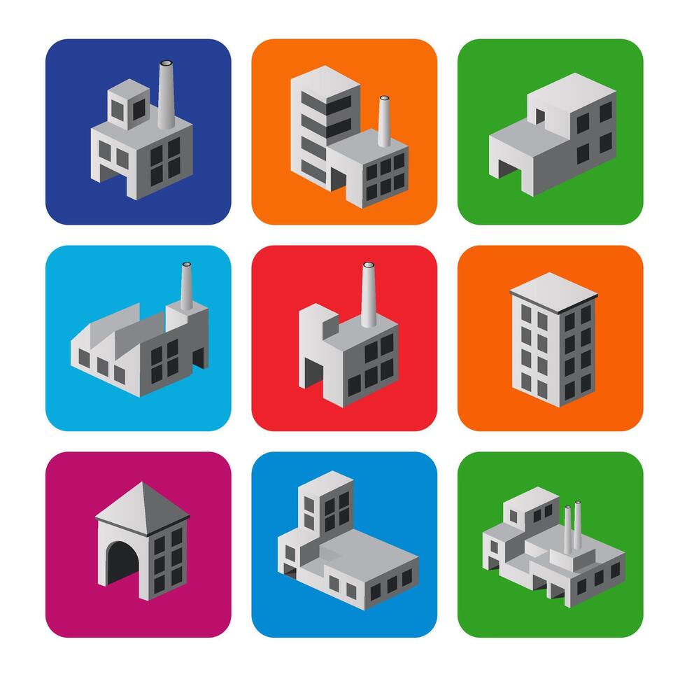 Industrial buildings icons set vector
