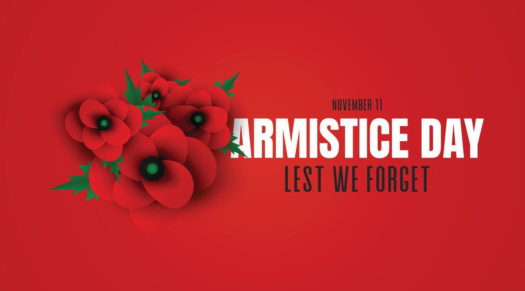 Armistice Day Poster with Red Poppies on Bright Red Background vector