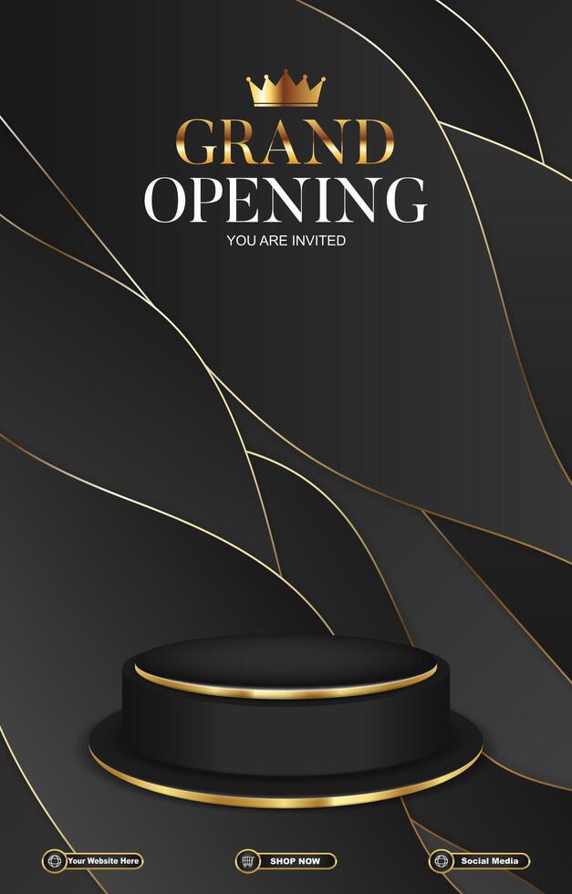 grand opening sale discount template banner with blank space 3d podium for social media post product sale with abstract gradient black background design vector