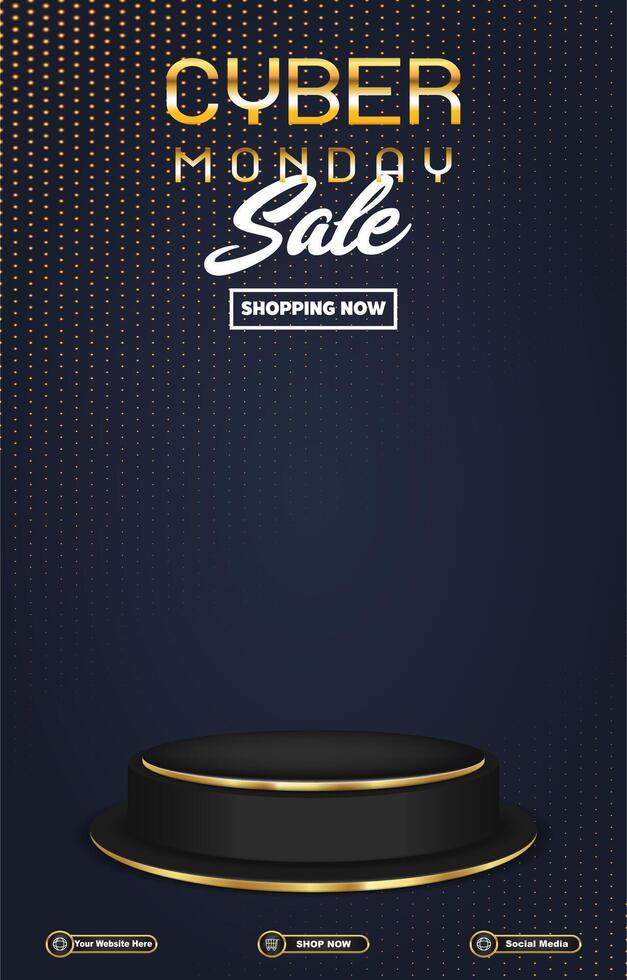 cyber monday sale discount portait template banner with blank space 3d podium for social media post product sale with abstract gradient blue background vector