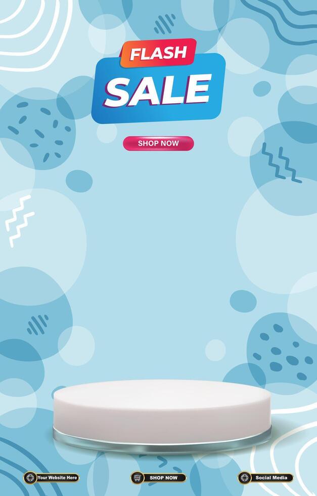 flash sale discount template banner with blank space 3d podium for product display with abstract gradient blue background vector