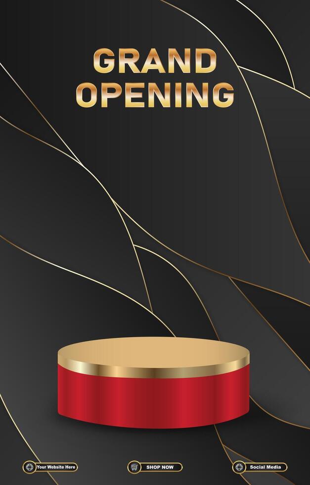 grand opening discount portait template banner with blank space 3d podium for social media post product sale with abstract gradient background vector