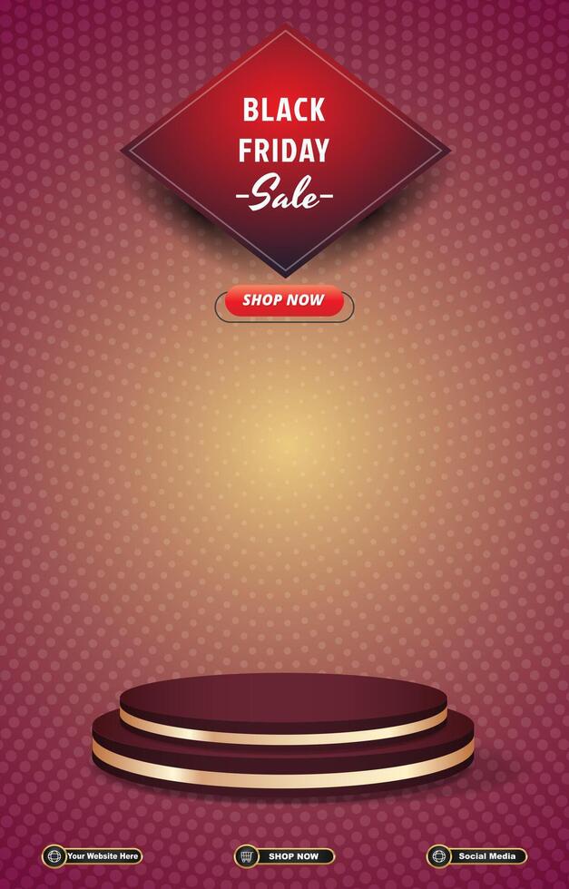 black friday sale discount portait template banner with blank space 3d podium for social media post product sale with abstract gradient purple background design vector