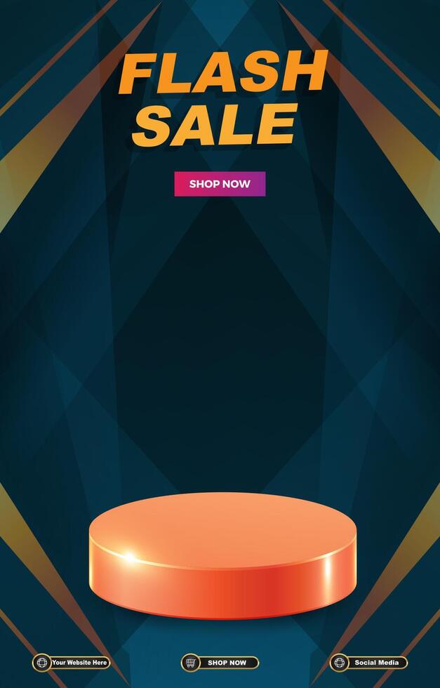 flash sale discount template banner with blank space 3d podium for social media post product sale with abstract gradient blue background design vector