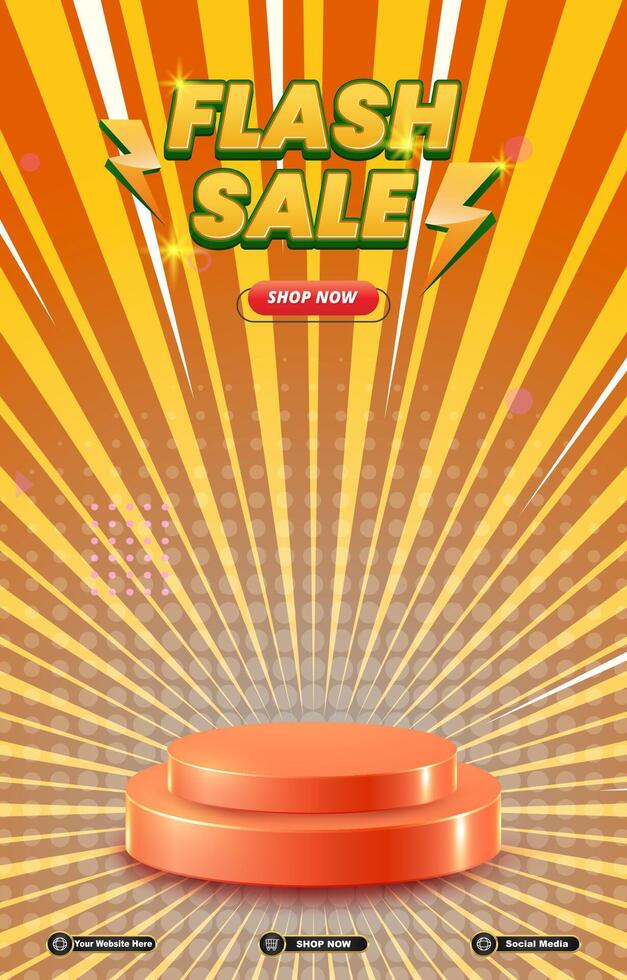 flash sale discount portait template banner with blank space 3d podium for social media post product sale with abstract gradient orange background vector