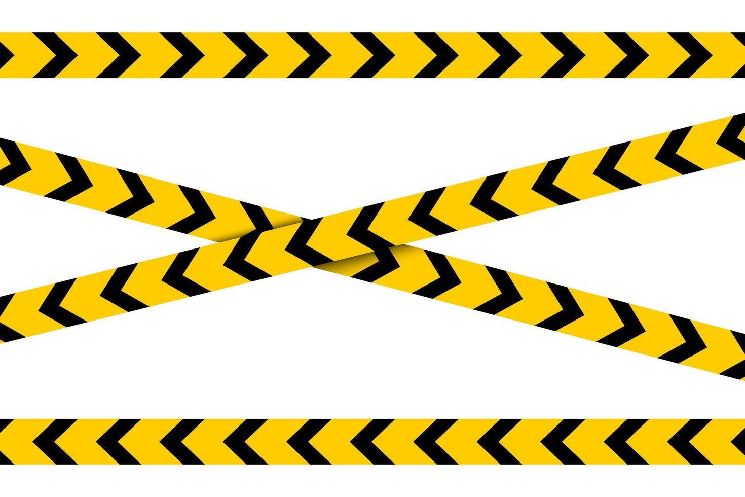 Set of horizontal and crossed caution tapes with black and orange diagonal slashes or chevron print. Warning borders in construction work zone or crime scene. flat illustration vector
