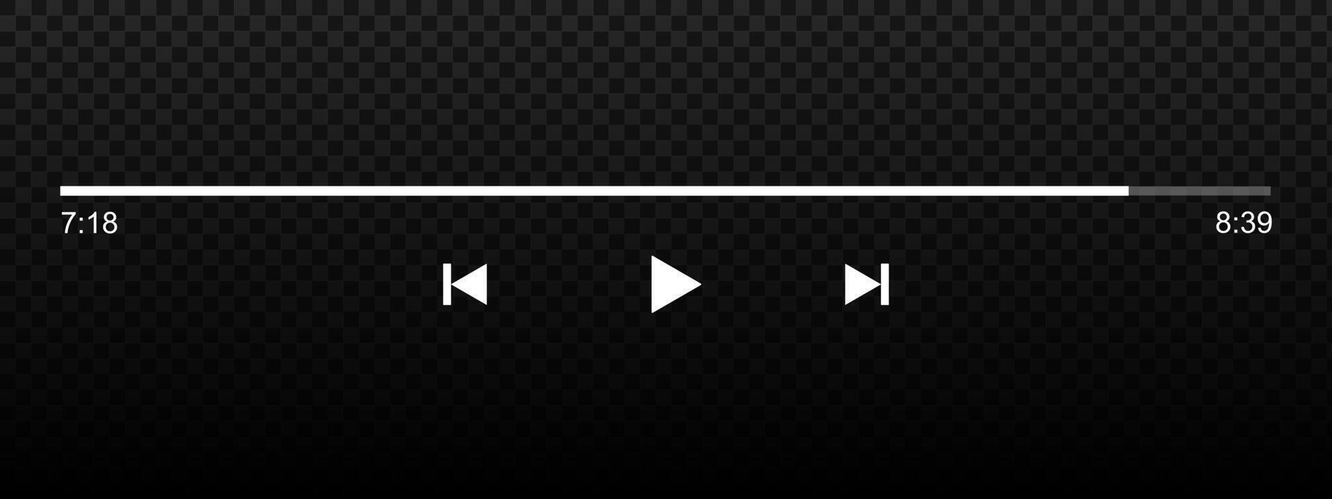 Audio or player interface template with progress loading bar, play, rewind and fast forward buttons. Mediaplayer playback panel in mobile application. graphic illustration vector