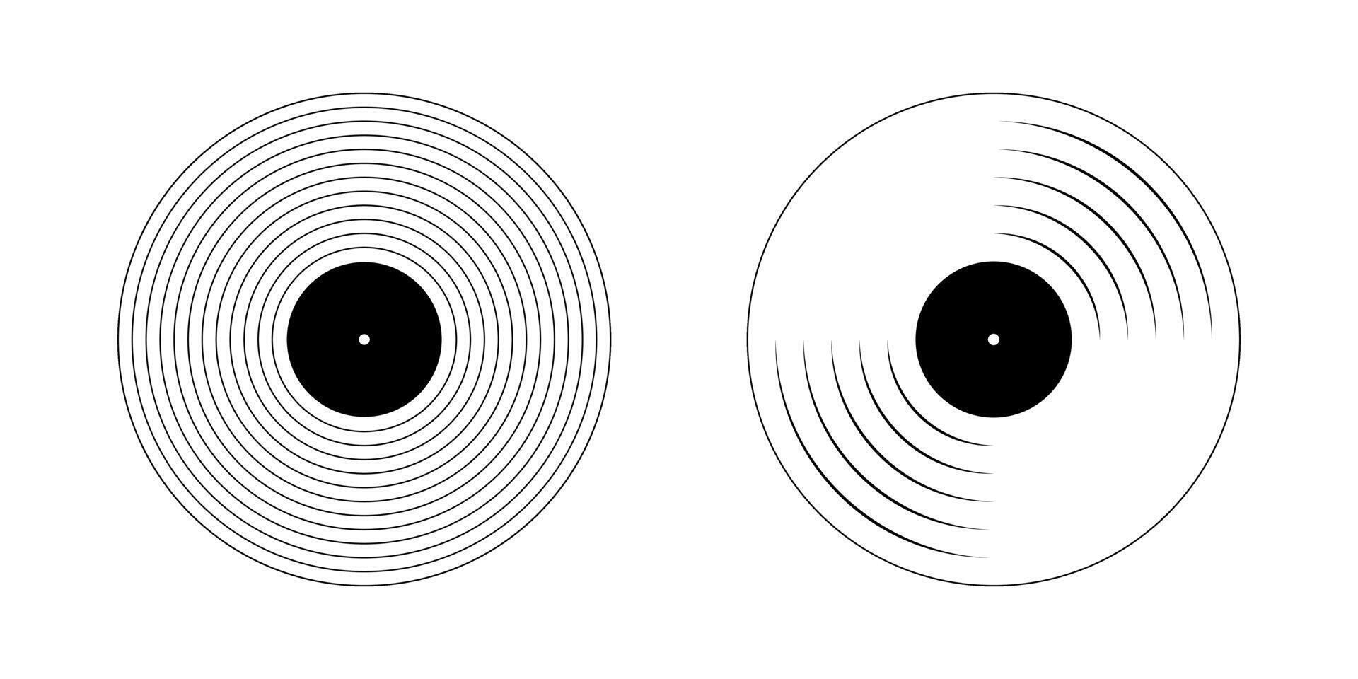 Vinyl records icons. Gramophone LP or long play music discs isolated on white background. DJ equipment for techno party or discotheque in 70s 80s 90s style. graphic illustration vector