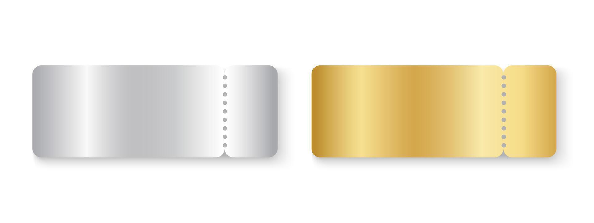 VIP silver and golden ticket mockups. Raffle, win lotto, exclusive offer, jackpot lottery with shining metallic surface. Cards for entrance or seating in luxury style. realistic illustration vector