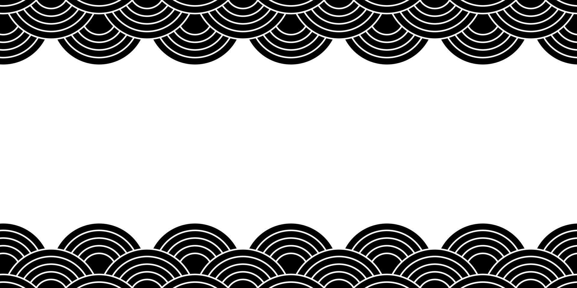 Banner template with oriental ornament with round shapes and blank space. Waves background. Blank and white seigaiha pattern. Scallops print. Fish squama or snake scale. flat illustration vector
