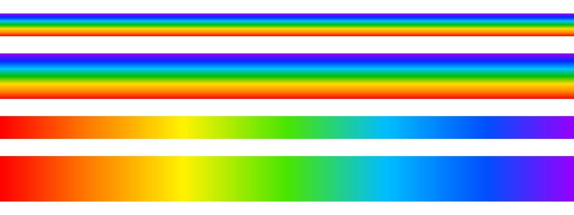 Visible light spectrum lines. Sunlight ultraviolet colors. Multicolored wavelengths. Borders with colorful rainbow print isolated on white background. illustration vector