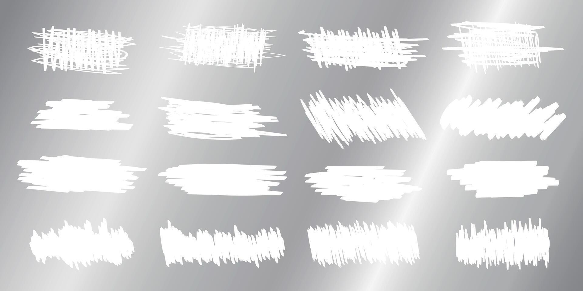 Scraped textures on silver scratchcard surface. Collection of scraping effects on scratch card, game ticket, lotto or sale coupon isolated on metallic background. illustration vector