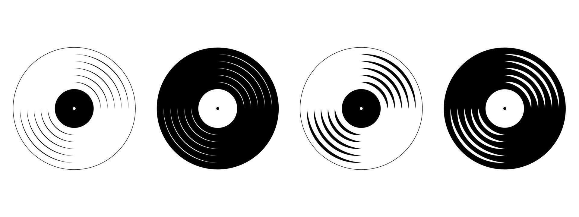Vinyl records icons. LP or long play music discs isolated on white background. DJ techno club party equipment. 70s 80s 90s discotheque nostalgia concept. graphic illustration vector