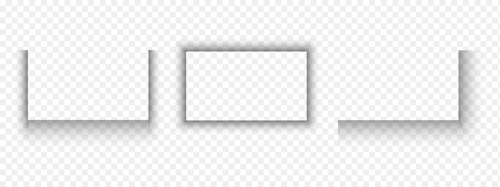 Set of rectangular paper page or packing box shadow effects. Blurry grey shapes. Rectangle and corner shades realistic illustration vector
