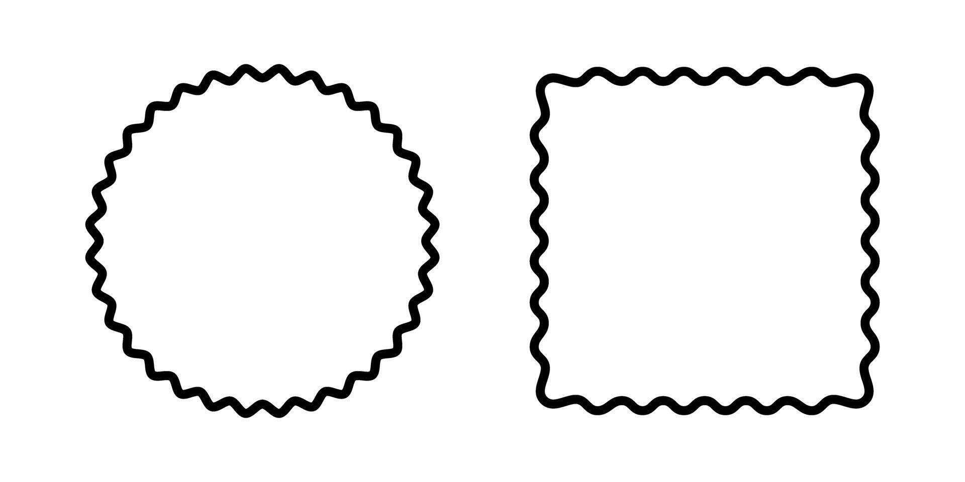 Round and square frames with wiggly edges. Circle and rectangular shapes with curvy borders. Empty laced text boxes, tags or labels isolated on white background. graphic illustration vector