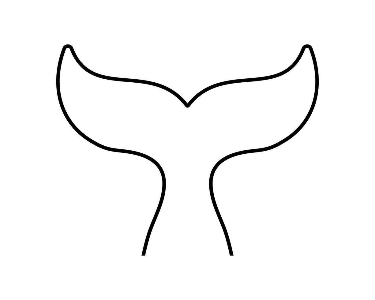 Whale tail icon. Cetacean animal fin outline silhouette isolated on white background. Dolphin, orca, beluga or another sea or ocean mammal symbol. Maritime theme pictogram. linear illustration vector