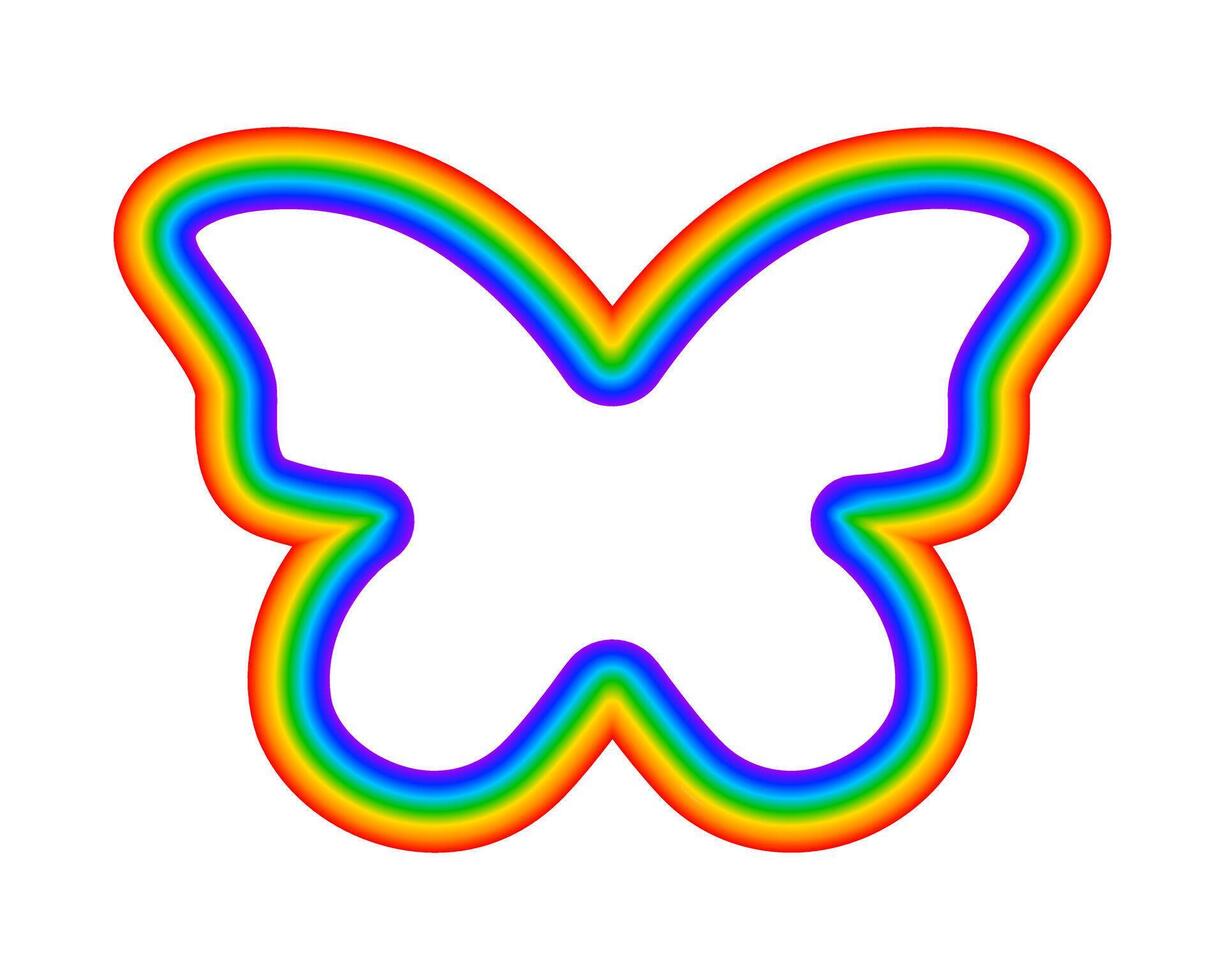 Butterfly icon with rainbow borders. Chameleon or monarch silhouette. Flying insect sign isolated on white background. Summer, happy or lgbt theme. illustration vector
