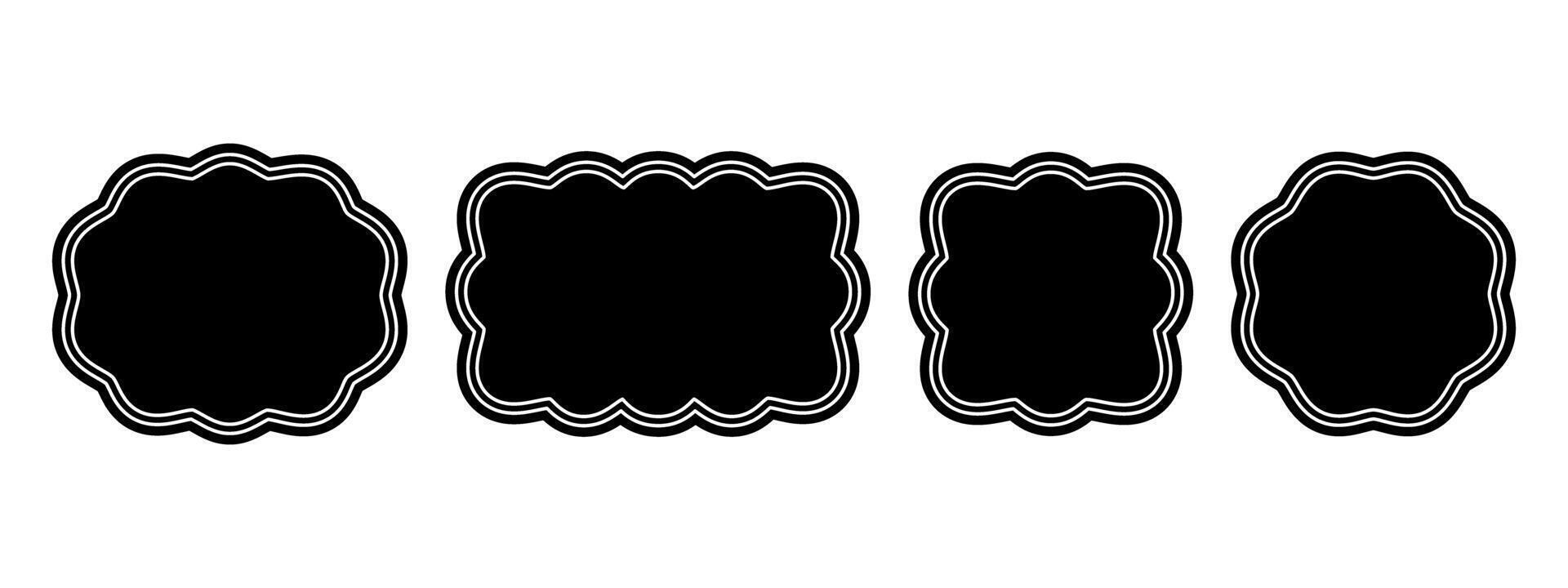 Set of oval, rectangle, square and circle shapes with wavy edges. Geometric forms with wiggly borders. Empty text boxes, tags or labels isolated on white background. graphic illustration vector